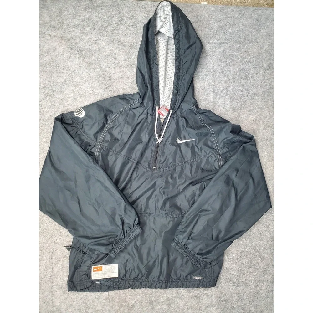 Nike Team Lacrosse Mens Windbreaker Size Small Quarter Zip Black Anorak Mesh
